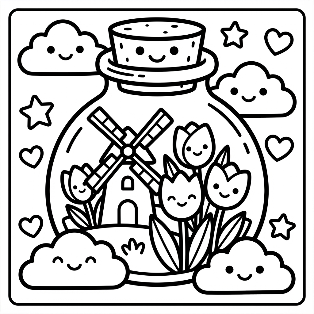 A playful beach pool party with animals inside a smiling mug, great for bold line coloring pages and wide margin coloring sheets.